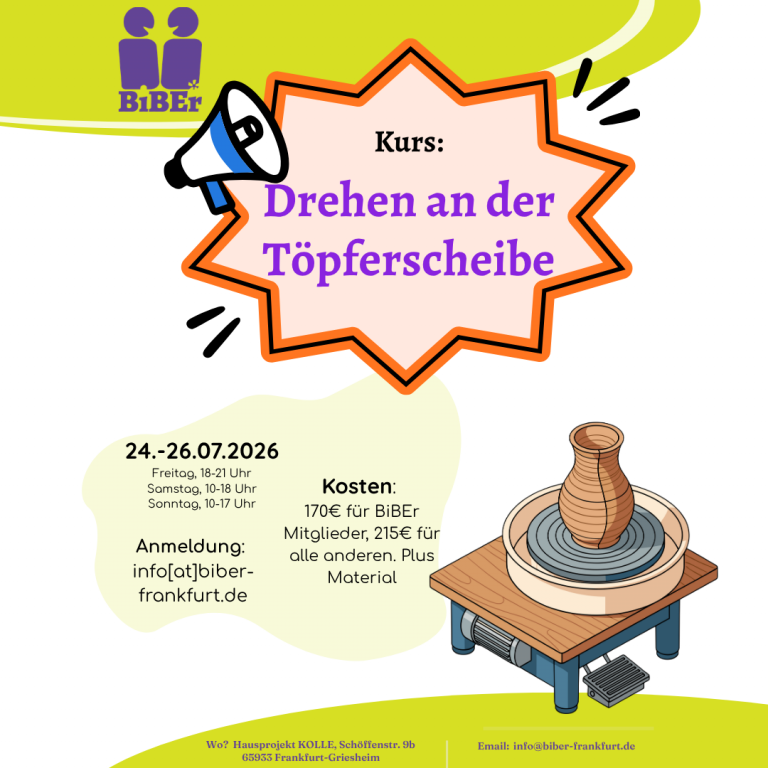 24.-26.07.2026, Kurs: Drehen an der Töpferscheibe